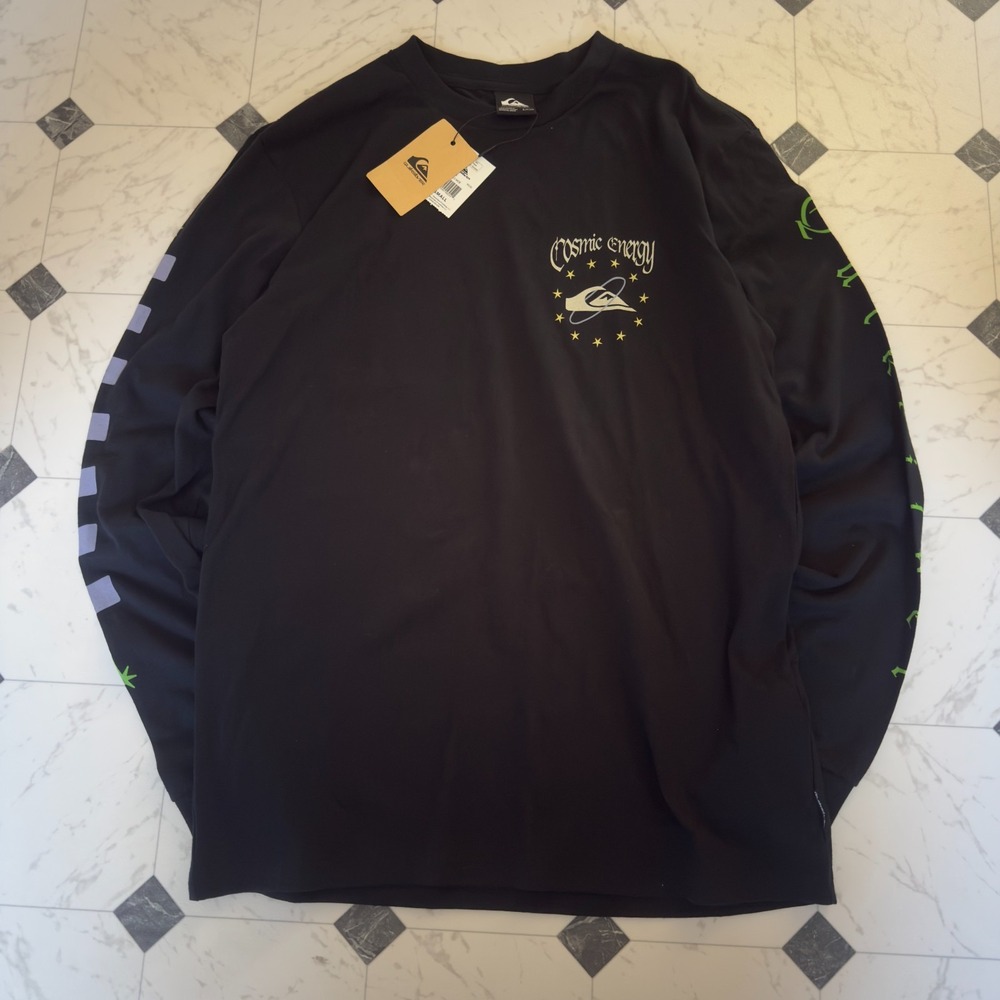 Quiksilver Cosmic Energy Graphic Long Sleeve Tee Black Small NWT